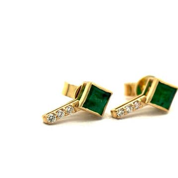 Oorbellen - 14 karaat Geel goud - 0.92ct. tw. Smaragd -, Nieuw
