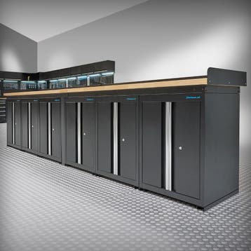Datona Werkbank PRO 400 cm - eiken - 6 opbergkasten - zwart, Ophalen of Verzenden