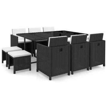 vidaXL 11-delige Tuinset met kussens poly rattan zwart, Verzenden, Tuinset