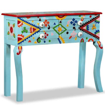 vidaXL Wandtafel handgeschilderd massief mangohout blauw, Verzenden