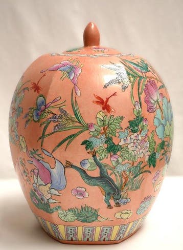 dekselvaas - Porselein - 37 cm handgeschilderd