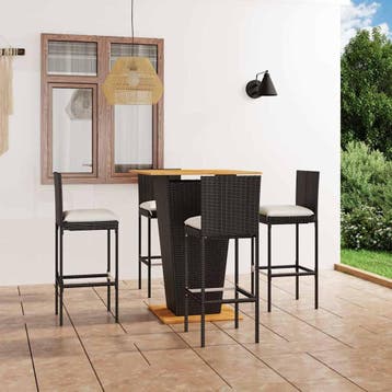 vidaXL 5-delige Tuinbarset met kussens poly rattan zwart, Tuin en Terras, Verzenden, Nieuw