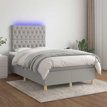 vidaXL Boxspring met matras en LED stof lichtgrijs 120x200, Verzenden