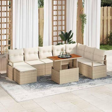 vidaXL Tuinbank Set 9 st Beige en Crème, Verzenden, Nieuw