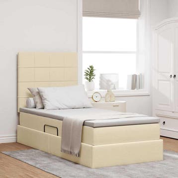 vidaXL LED opbergbed met matras Crème 100 x 200 cm Stof, Verzenden