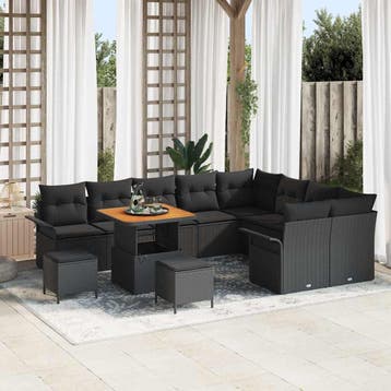 vidaXL Tuinbank Set met kussen 12 pcs Zwart poly rattan, Verzenden, Nieuw
