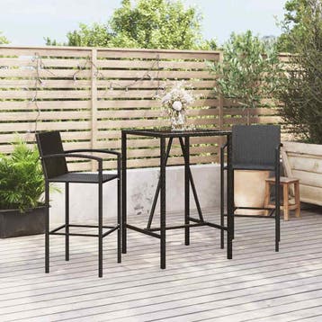vidaXL 3-delige Tuinbarset poly rattan zwart, Verzenden