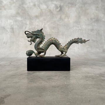 sculptuur, NO RESERVE PRICE - Chinese Dragon Green Patina on