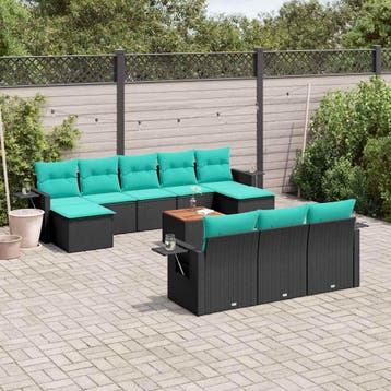 vidaXL 11-delige tuinbankset met kussens, zwart polyrotan, Verzenden