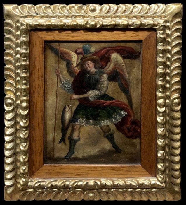 École du Cusco (XIX) - LArchange Saint Raphaël, Antiquités & Art, Art | Peinture | Classique