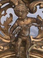 Wandspiegel - Verguld hout - Antieke spiegel met Putto