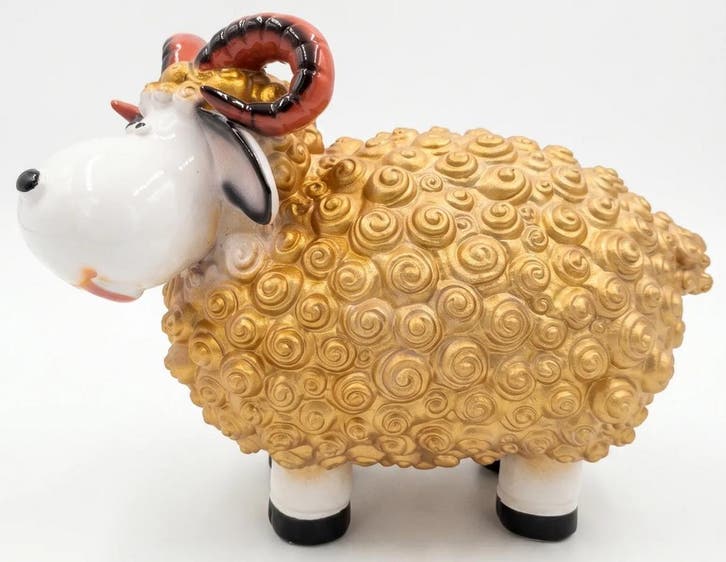 Gouden ram met ronde hoorns - 23 cm, Verzamelen, Beelden en Beeldjes, Nieuw, Verzenden