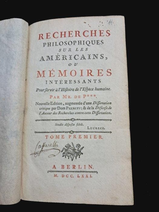 Pauw Cornelius de - Recherches Philosophiques sur les, Antiek en Kunst, Antiek | Boeken en Manuscripten