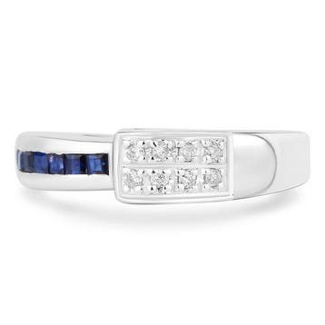 Ring - 14 karaat Witgoud - 0.35ct. tw. Saffier - Diamant -, Handtassen en Accessoires, Ringen, Nieuw