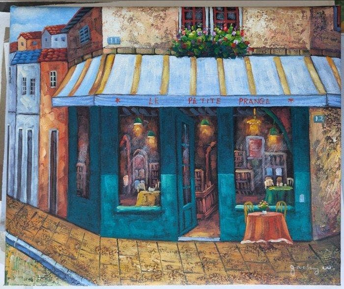 Franse school (XX) - Parisian Café Façade, Antiek en Kunst, Kunst | Schilderijen | Klassiek