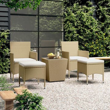 vidaXL 5-delige Bistroset poly rattan en gehard glas beige, Tuin en Terras, Verzenden, Nieuw