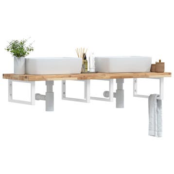 vidaXL Badkamer wandschap staal en massief acaciahout, Verzenden, Nieuw
