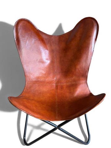 Fauteuil - Leder, Metaal - Vlinderstoel - butterfly, Antiek en Kunst