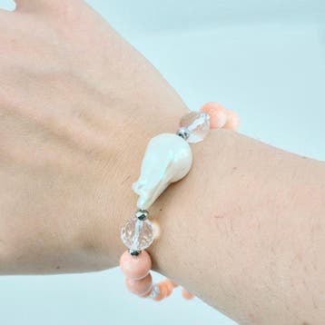 Koraal - Zilver - Armband - KORAAL ROZE PAREL,KWARTS