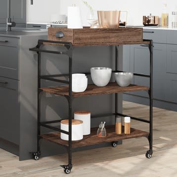 vidaXL Keukentrolley 81,5x41x92,5 cm bewerkt hout bruin, Verzenden, Nieuw