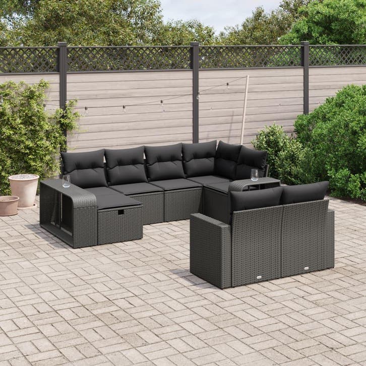 vidaXL 10-delige Loungeset met kussens poly rattan zwart, Jardin & Terrasse, Ensembles de jardin, Envoi