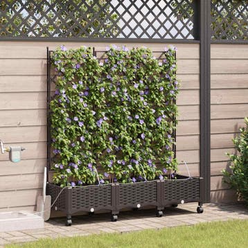 vidaXL Tuin Plantenbak met Irrigatie en Wielen 3 st Bruin PP, Verzenden