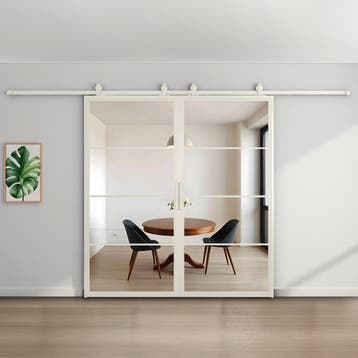 Dubbele stalen schuifdeur - 4 Vlaks - Wit - Helder glas