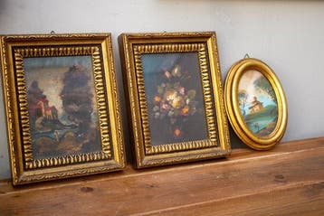 Lijst (6)- Versier! - Hout, bladgoud, Textiel, Koper -