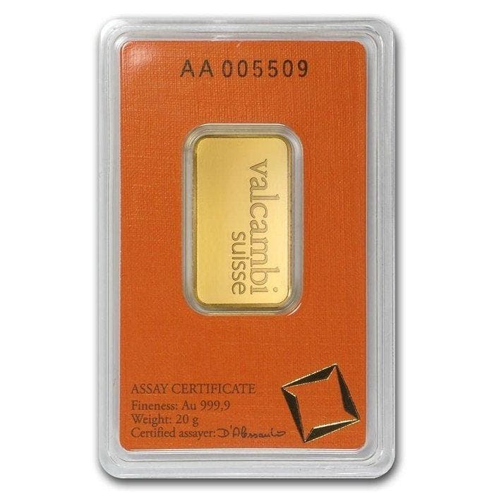 20 gram - Goud .999 - 20g .9999 Fine Gold Bar Valcambi, Postzegels en Munten, Edelmetalen en Baren
