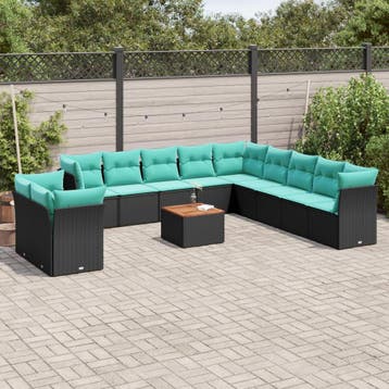 vidaXL 12-delige Loungeset met kussens poly rattan zwart, Verzenden, Loungeset