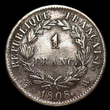 Frankrijk. Napoléon I (1804-1814). 1 Franc 1808-W, Lille, Timbres & Monnaies, Monnaies | Europe | Monnaies non-euro