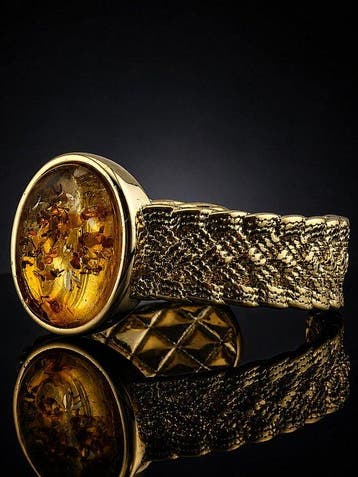 Barnsteen edelsteen ring - 925 zilver - Verstelbaar ontwerp, Verzamelen