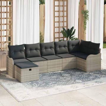 vidaXL Bankstel 7 st Lichtgrijs poly rattan, Verzenden, Nieuw