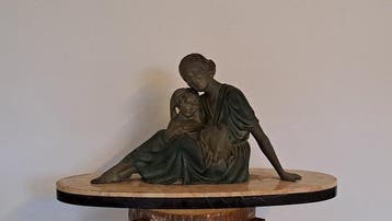 Beeld, Moeder en kind - 24 cm - Metaal - 1900