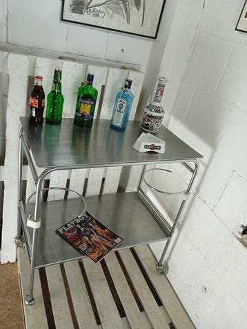 Bijzettafel - Vintage chroom twee-laags rollende trolley -