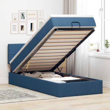 vidaXL Bed poef met matras en LEDs 100x200 cm stof blauw, Verzenden