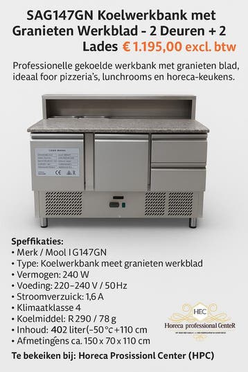 Koelwerkbank met Granieten Werkblad, Ophalen of Verzenden