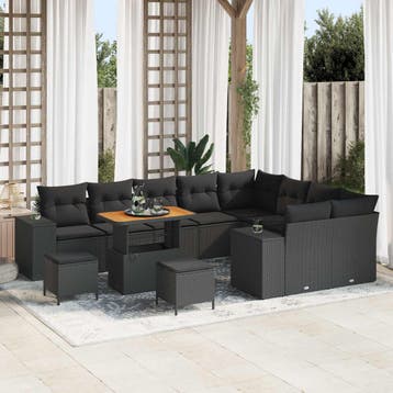vidaXL Tuinbank Set met kussen 12 pcs Zwart poly rattan, Verzenden, Nieuw
