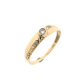 Gouden ring met zirconia; 14 karaat; ringmaat 17, Handtassen en Accessoires, Gebruikt, Ophalen of Verzenden, 17 tot 18, Met edelsteen