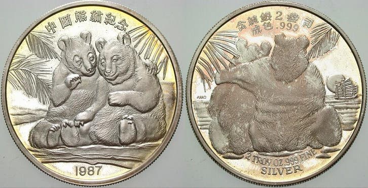 2 zilverunzen 1987 China, Timbres & Monnaies, Monnaies | Amérique, Envoi