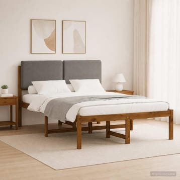 vidaXL Bedframe met gestoffeerd hoofdbord Naturel en, Verzenden