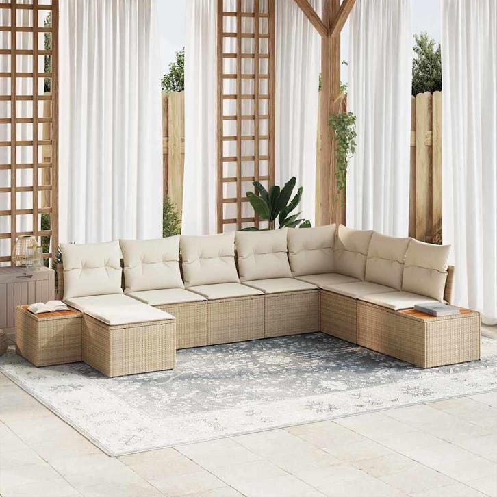 vidaXL Tuinbank Set met kussen 8 pcs Beige Poly rattan, Jardin & Terrasse, Ensembles de jardin, Envoi