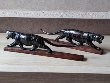 sculptuur, Tigres sculptés - 7 cm - Hout - hoorn, Antiek en Kunst