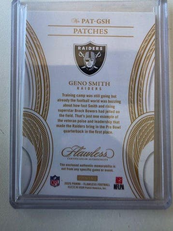 2025 Panini Flawless Geno Smith 04/10 Patch-kaart,, Nieuw