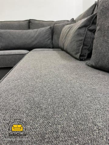 Hoekzetel donkergrijs in stof, hoek R – overstock, Verzenden