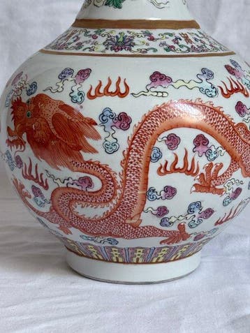 Vase - Porcelaine - Dragon et Phénix 39 cm