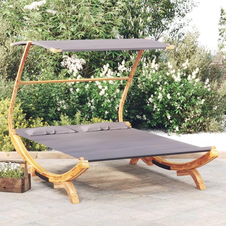 vidaXL Loungebed met luifel 165x203x138 cm gebogen hout, Tuin en Terras, Ligbedden, Nieuw, Verzenden