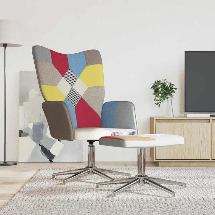 vidaXL Relaxstoel met voetenbank patchwork stof, Maison & Meubles, Fauteuils, Envoi