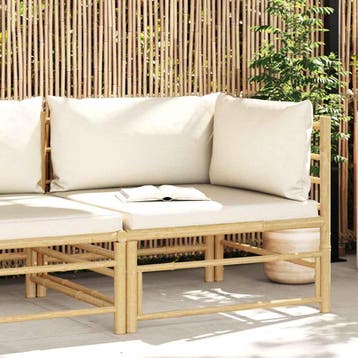 vidaXL Tuinhoekbank met crèmewitte kussens bamboe, Verzenden, Nieuw