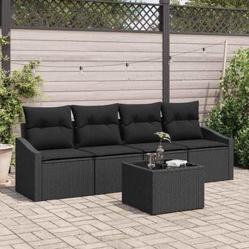 vidaXL Bankstel 5 st Zwart poly rattan, Verzenden